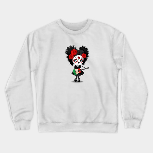 Sugar Skull Girl Playing Italian Flag Guitar Crewneck Sweatshirt by jeffbartels